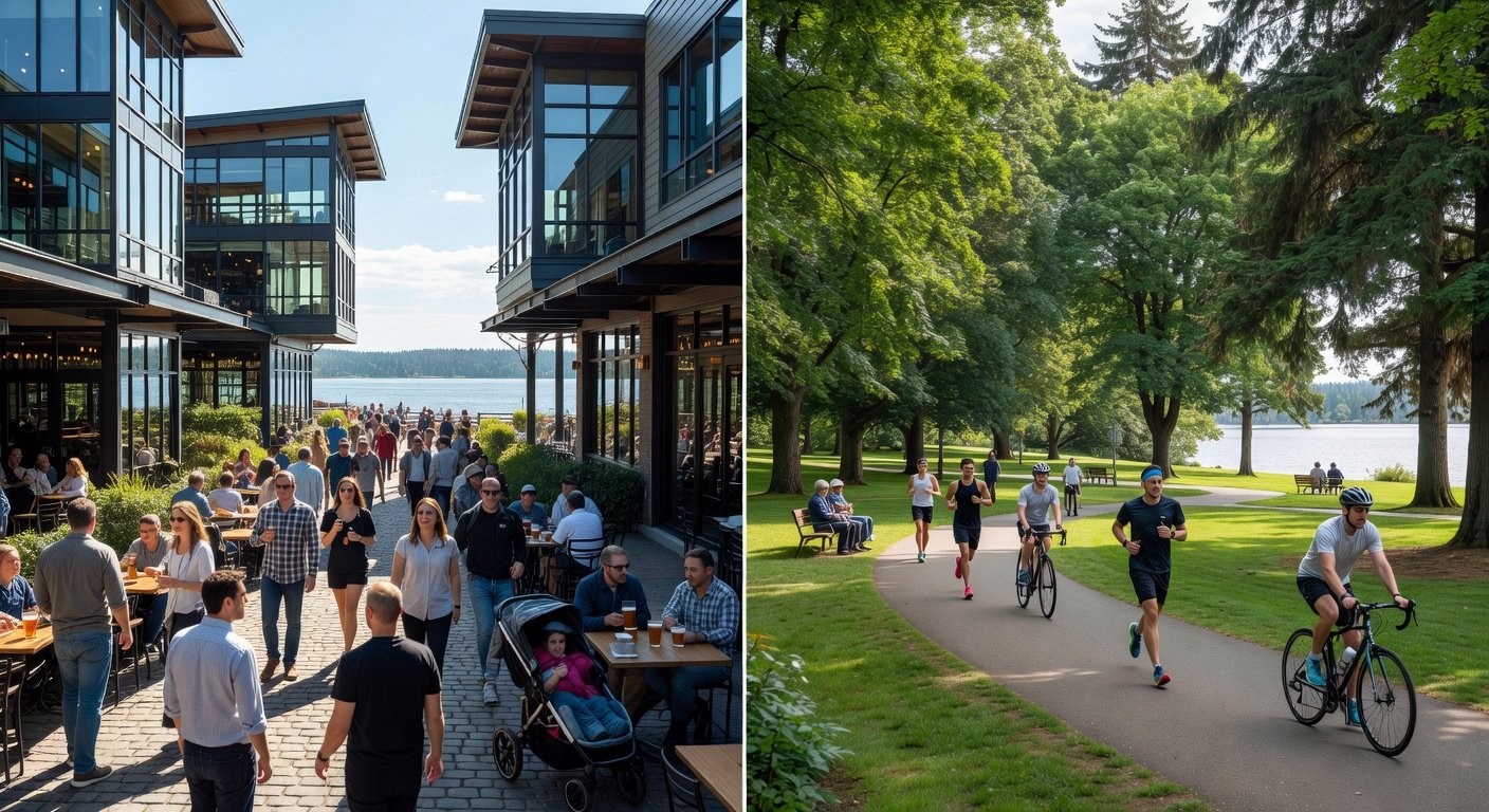 Comparison of Ballard's urban energy and Green Lake's recreational focus