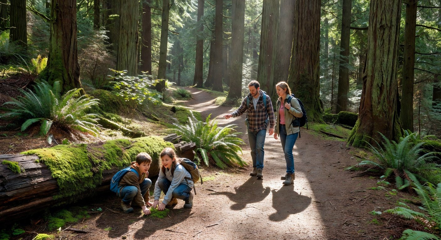 Family nature exploration in Ravenna Park, Seattle neighborhood perfect for families