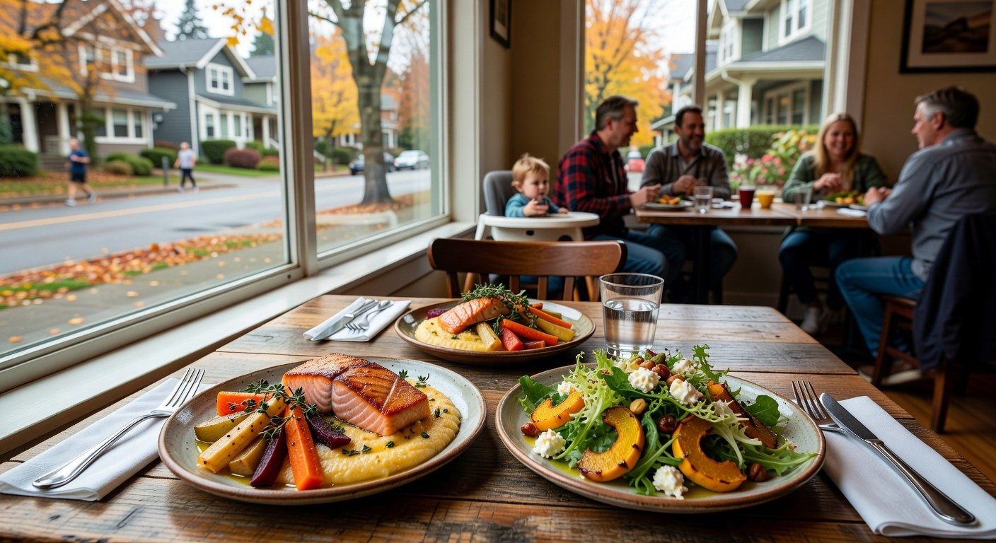 Seasonal restaurant meal in Green Lake Village Seattle featuring local ingredients