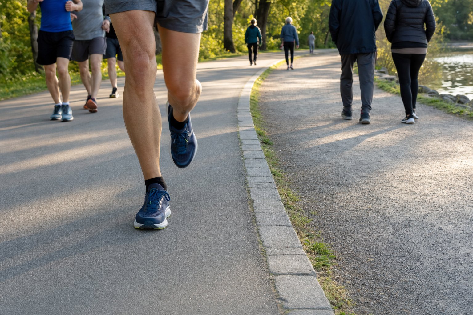 Green Lake Park trail showing separate paths for runners and walkers