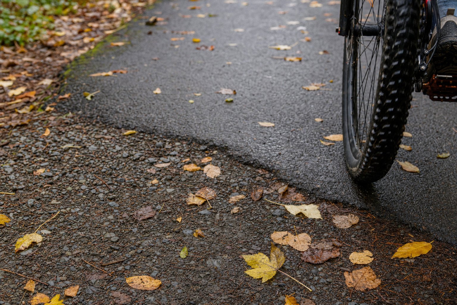 Burke Gilman Trail surface conditions showing asphalt and rough patches