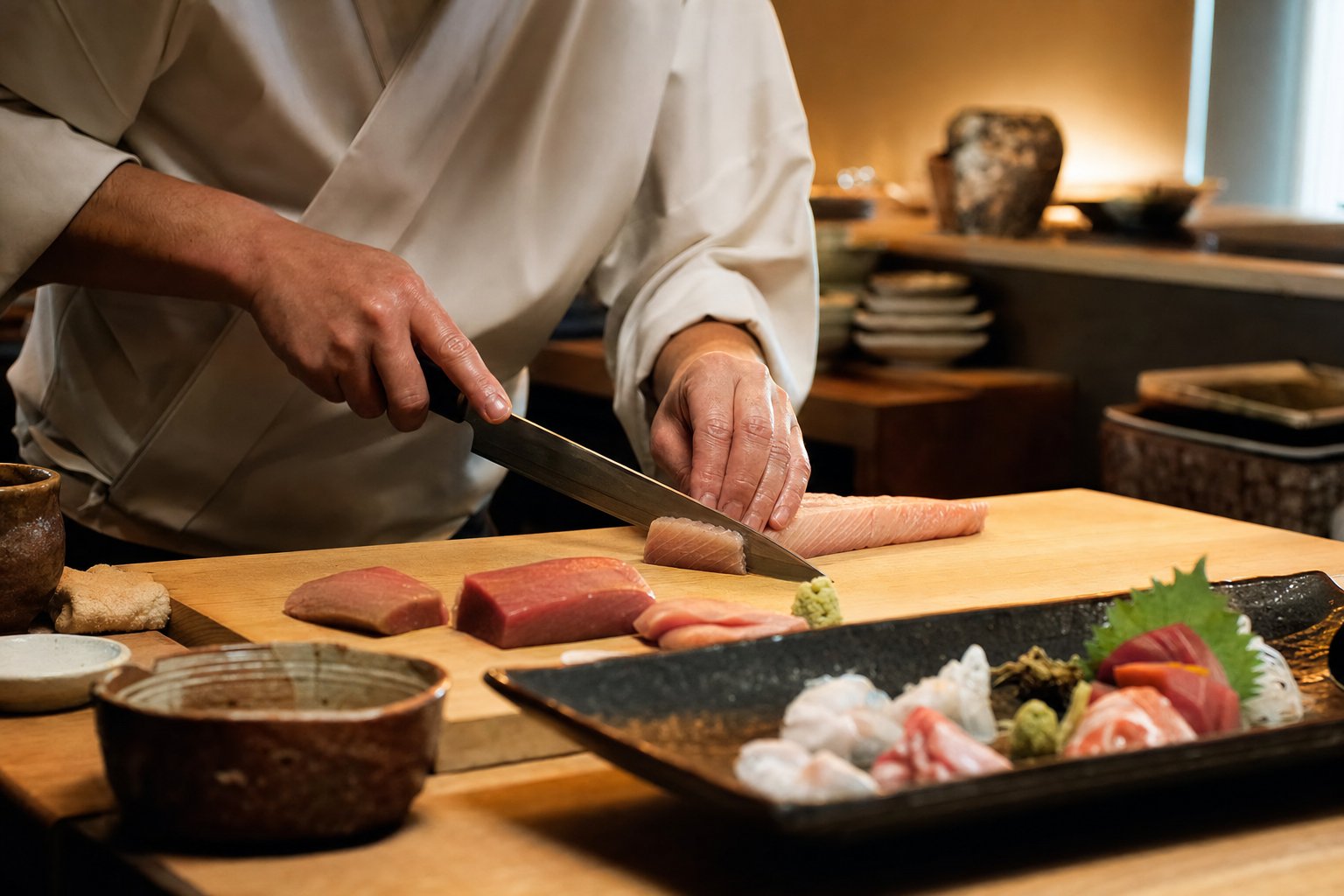 Fresh sushi preparation at upscale Green Lake Seattle restaurant
